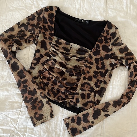 Nasty Gal 🐆 Sheer Long Sleeve Leopard cult top ⚡️ - Picture 4 of 7